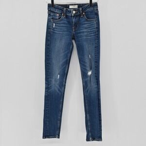 LEVIS Altered Womens 711 Skinny Jeans Size 24 Dark Wash Distressed Low Rise Boho